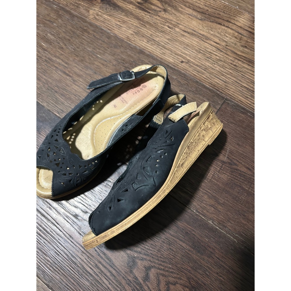 Spring Step Women's Black Cutout Peep Toe Wedge Slingback Sandals Size 40
